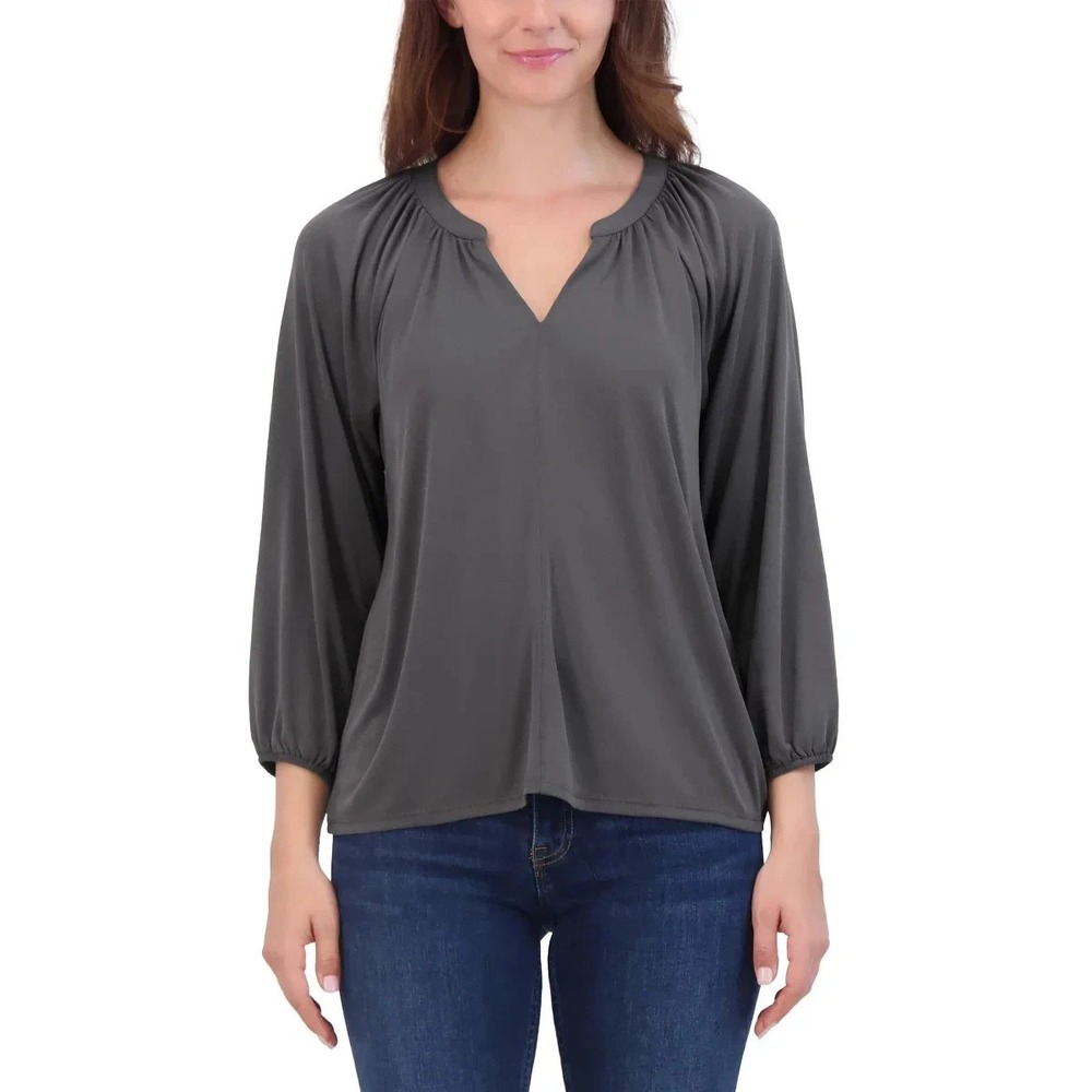 Lucky Brand Women's Sandwash Top 3/4 Sleeve, Blackened Pearl (Gray), Medium, New